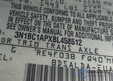 2011 Nissan Versa 1.8S z USA, uszkodzony, nr VIN 3N1BC1APXBL458512